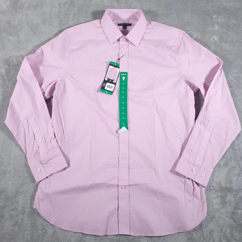 Banana Republic Shirt Mens XL Pink Stretch Poplin Slim Fit Button Up Long Sleeve
